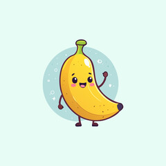 Vector illustration of a banana cartoon character with a happy expression