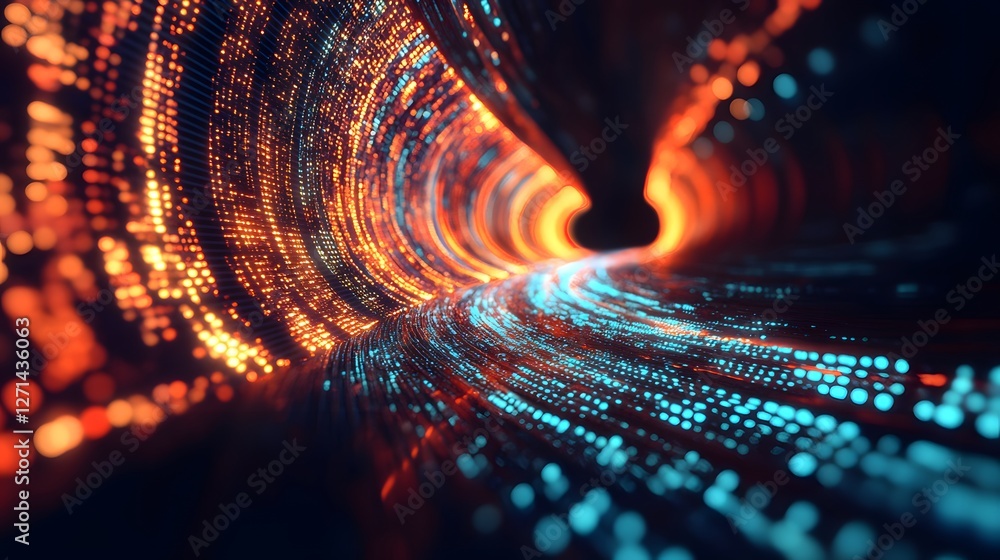 Poster vibrant abstract tunnel of light with flowing particles and colors