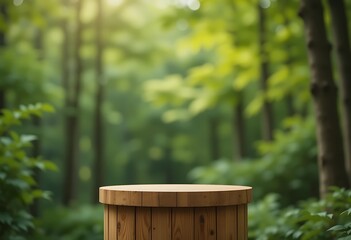 Wooden Platform in Natural Forest, Display Stage for Product Placement