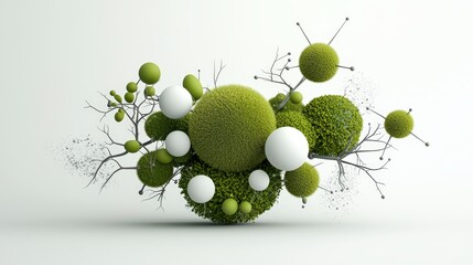 A vibrant 3D illustration showcasing abstract green shapes and organic forms, symbolizing nature and creativity in modern design.