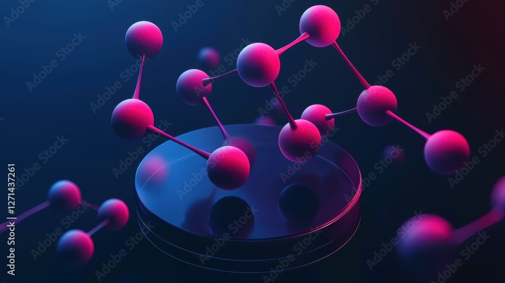 Poster molecular structure on a circular platform futuristic design