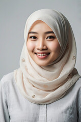 Charming Smile of a Young Woman in a Gray Hijab