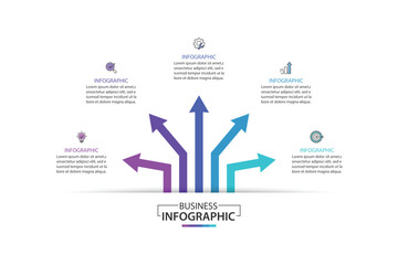 Business growth arrow template. Infographic 5 steps to success. Vector illustration.