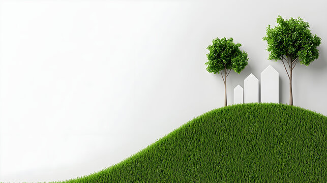 Modern Eco-Friendly Landscape with Green Grass and Paper Houses