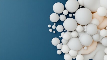 Abstract cluster of white spheres on dark blue background