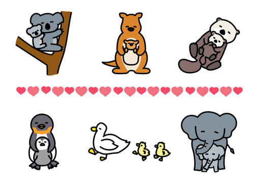 動物の親子イラストセット