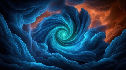 Fototapeta premium Vibrant blue and orange swirling vortex in abstract cloud formation