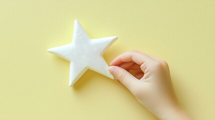 Online seller implementing social proof strategies based on trending customer reviews, isolated on a muted pastel yellow background