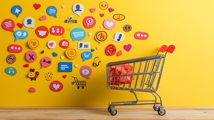 Online seller implementing social proof strategies based on trending customer reviews, isolated on a muted pastel yellow background