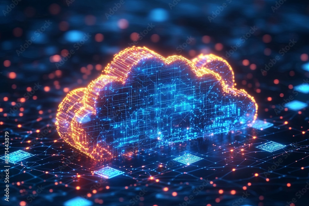 Aufkleber digital cloud server illustration showcasing technology and data connectivity in a futuristic settin