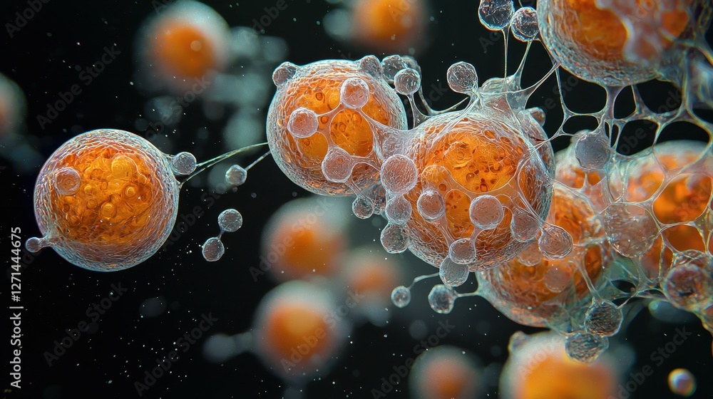 Poster microscopic cell structures and biological interactions 3d render