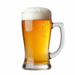 Refreshing Lager Beer in a Tall Glass with Foam Head on a White Background Ready to Enjoy Now