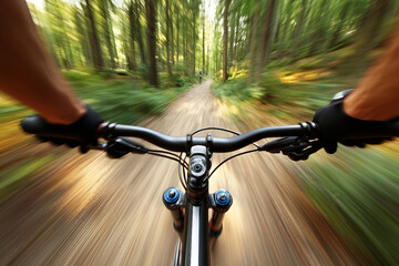 Portrait of a male cyclist wearing a helmet in a forest during springtime, Generative AI