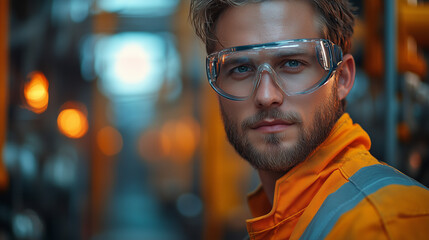 Confident engineer in safety gear, embodying professionalism and resilience in industrial expertise