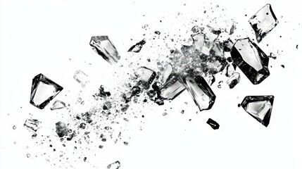 Shattered Glass Fragments Explosion on White Backdrop Concept Art
