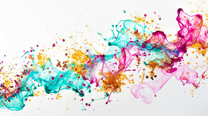 Fototapeta premium Floating Colorful Paint Splash on White Background – High-Speed Abstract Art