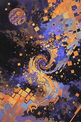 Obraz premium Abstract swirling cosmic vortex with geometric shapes, ideal for digital art projects