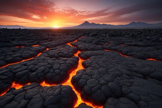arafed lava lava flows into the distance at sunset