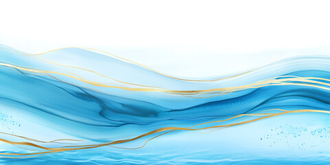 Abstract Blue Liquid Gold Waves Background