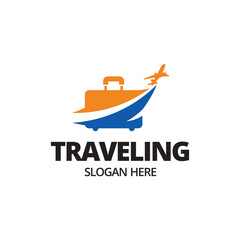 Simple Suitcase Travel Logo. Travel Bag and Plane Logo For Traveling Business Company.
