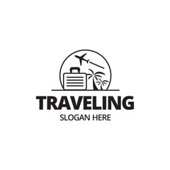Simple Suitcase Travel Logo. Travel Bag and Plane Logo For Traveling Business Company.