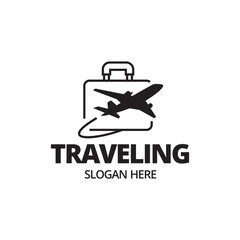 Simple Suitcase Travel Logo. Travel Bag and Plane Logo For Traveling Business Company.