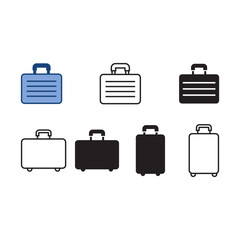 Set of Suitcase Icon. Luggage Bag Icon. Travel Trip Flight Trolley Sign.