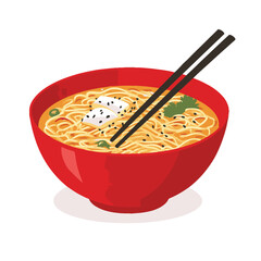 Noodles in a red bowl with chopsticks