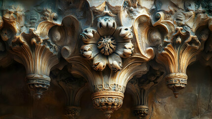 Fototapeta premium Ornate architectural detail featuring intricate floral and scroll motifs.