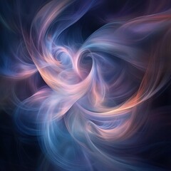 Obraz premium Dreamy Abstract Digital Art with Flowing Pastel Swirls in Blue, Pink, and Orange on Dark Background