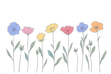 Vibrant Floral Symphony: A Delightful Collection of Colorful Blossoms, Perfect for Springtime Designs, Greeting Cards, and Festive Celebrations. These cheerful flowers add a touch of nature's beauty  