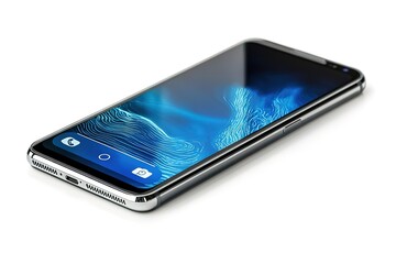 Secure Smartphone Displaying Biometric Authentication Interface: Sleek Modern Technology, Fingerprint Scan, Digital Security, Privacy Protection, User Interface, Mobile Phone, High-Tech, Data         