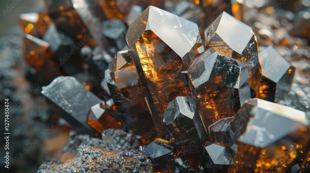 Leinwandbilder a stunning array of black and orange crystals comes together in an intricate cluster, reflecting lig