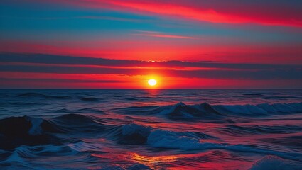Golden Sunset Over the Ocean with Vibrant Sky Reflections
