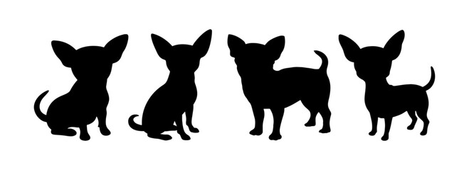Group of cute puppy chihuahua silhouette vector flat illustration design on white background.