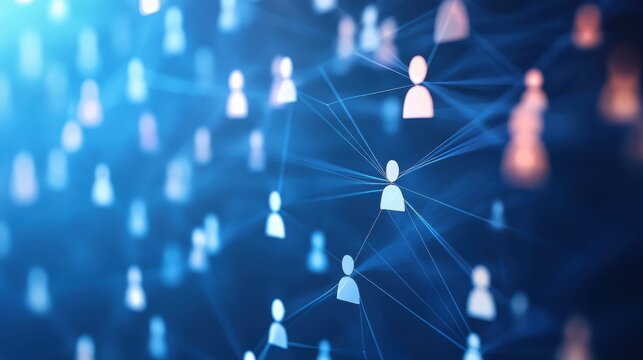 Business connection and social network on blue background.