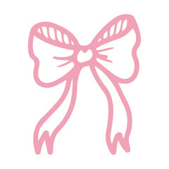 Cute bow ribbon. Hand drawn doodle. Fabric decoration. Tied strip. Vector line art illustration.