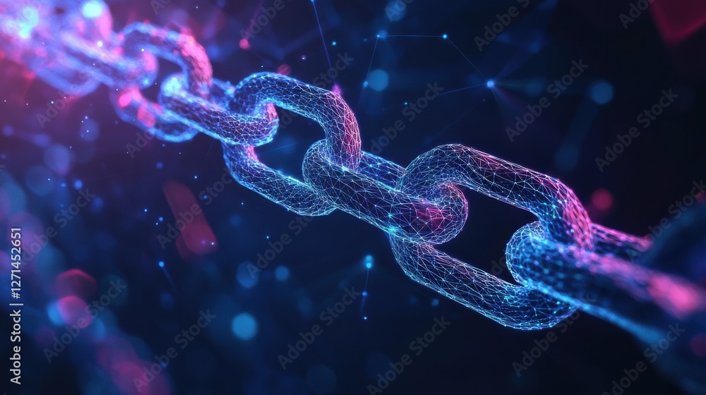Poster blockchain technology network futuristic hud background with chain of blocks polygon peer to peer ne