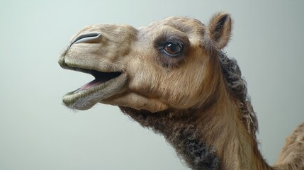 Obraz premium A highly detailed portrait of a camel's face, showing the textures of its fur and eyes, isolated on a white background