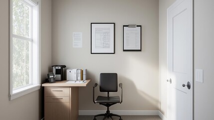 Bright Home Office Interior with Minimalist Desk and Chair