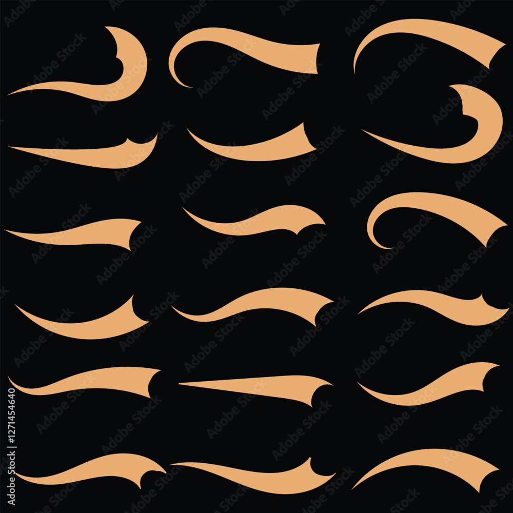 Poster big set of swoosh vector. hand drawn swoosh elements, and swoop underline typography tails shape in 