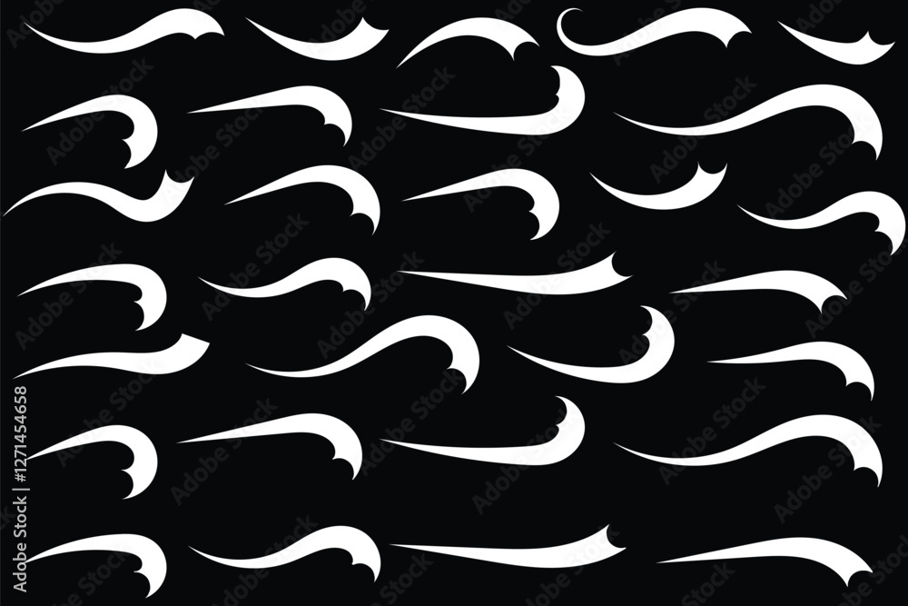 Poster big set of swoosh vector. hand drawn swoosh elements, and swoop underline typography tails shape in 