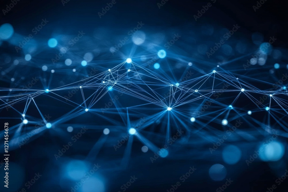 Poster abstract blue digital network background, connecting dots of technology, abstract blue background wi