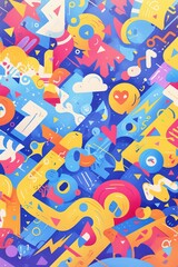 Fototapeta premium Colorful abstract music background with geometric shapes and symbols