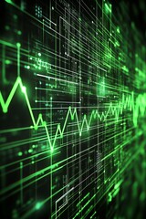 Digital Heartbeat on Green Technology Background. Wellness Healthcare Connected Data.