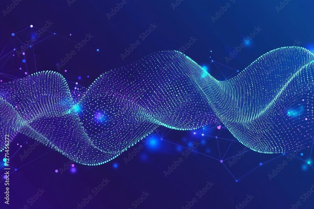 Poster abstract blue digital network background, connecting dots of technology, abstract blue background wi
