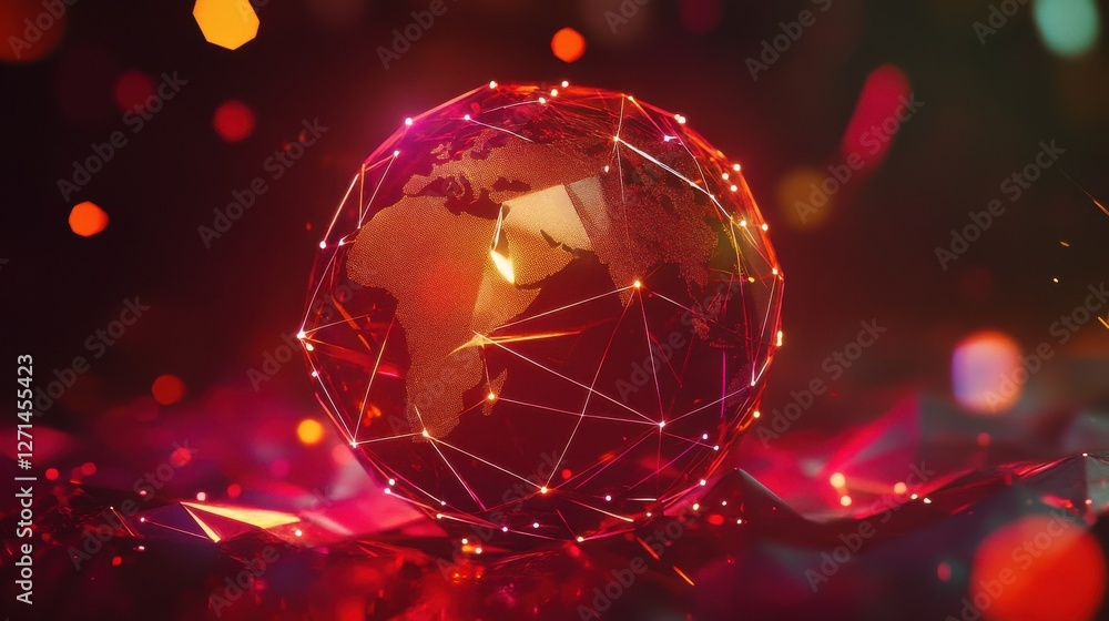 Poster technology image of globe. abstract polygonal shapes. background with connecting dots and lines. gra