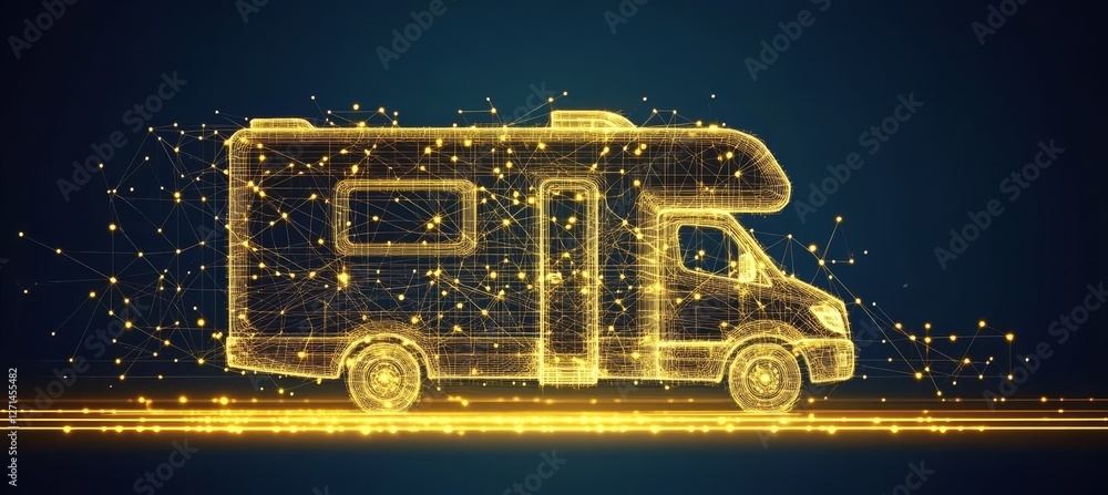 Poster digital recreational vehicle on technology background with connecting dots and lines illustration
