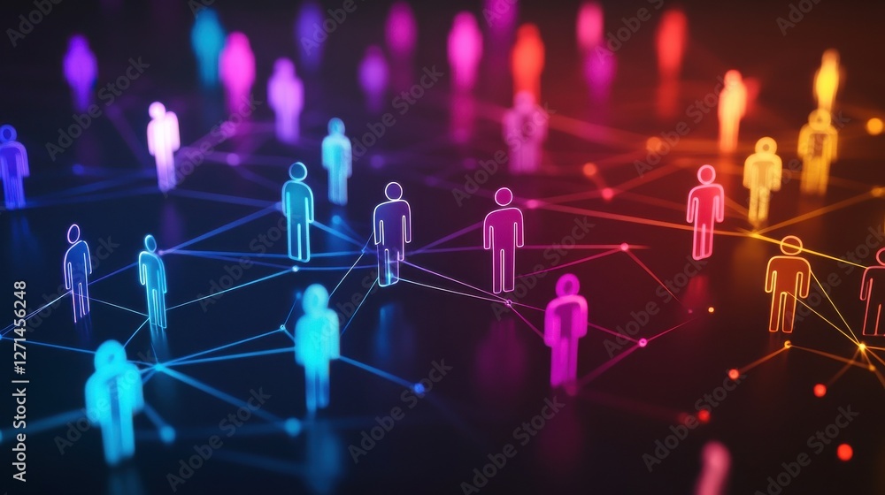 Poster abstract illustration of the people icons connected with lines in network. social net connection con