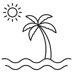 A sunny beach with a palm tree icon line art
